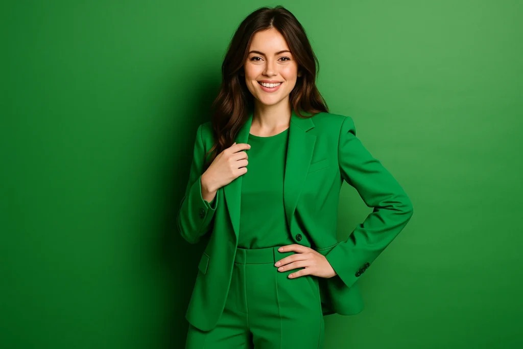 green outfit captions